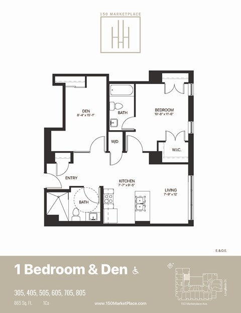 a floor plan for a 1 bedroom and den with a closet